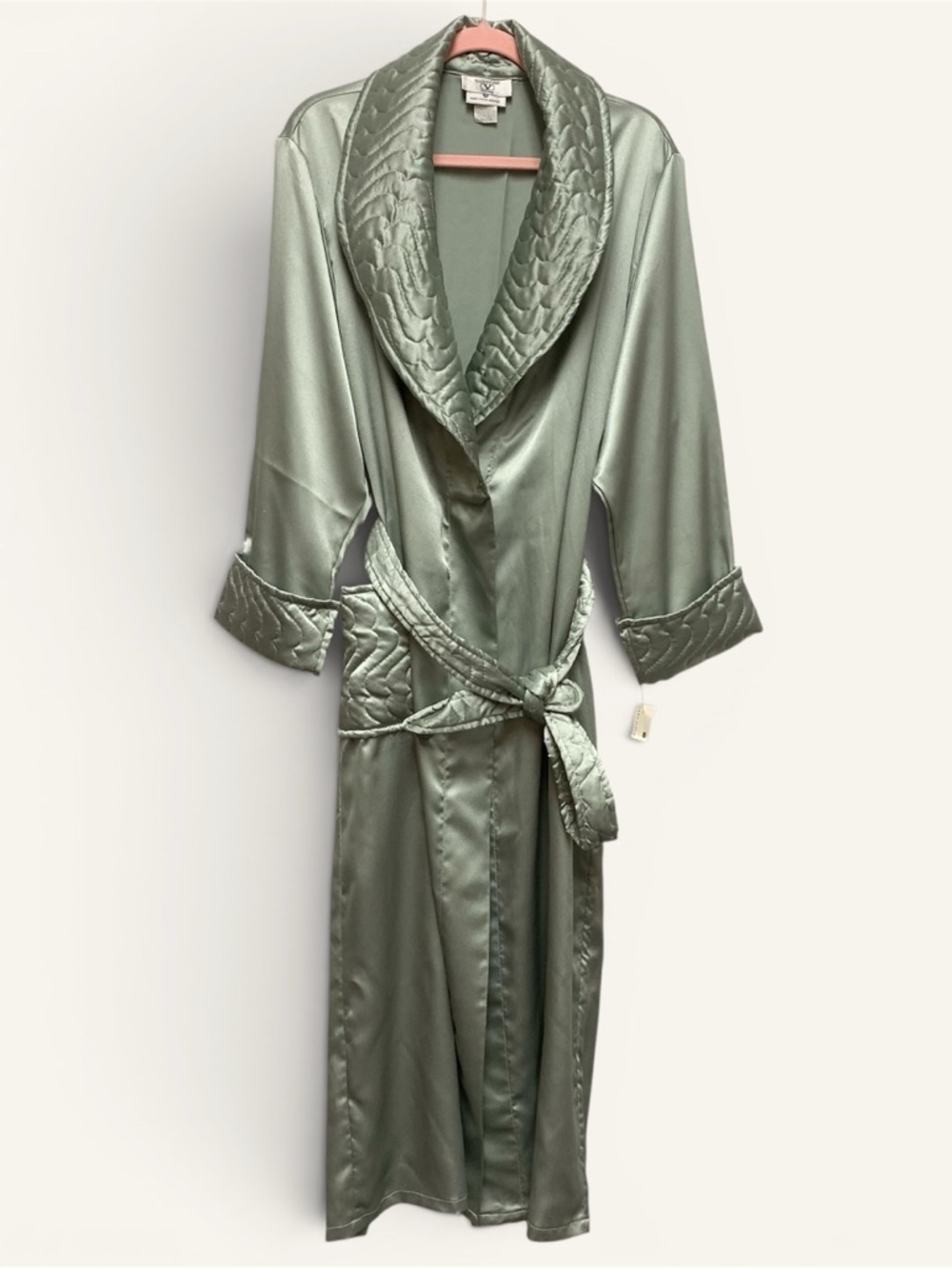 Valentino Intimo Full Length Satin Robe Sz Medium Sage Green Vintage‎ Belted NWT